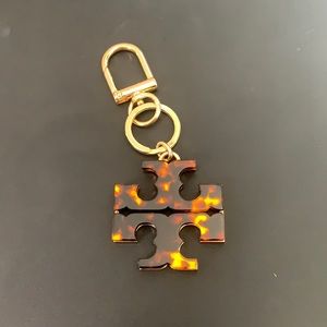 Stacked Tortoiseshell Tory Burch Logo Key Fob